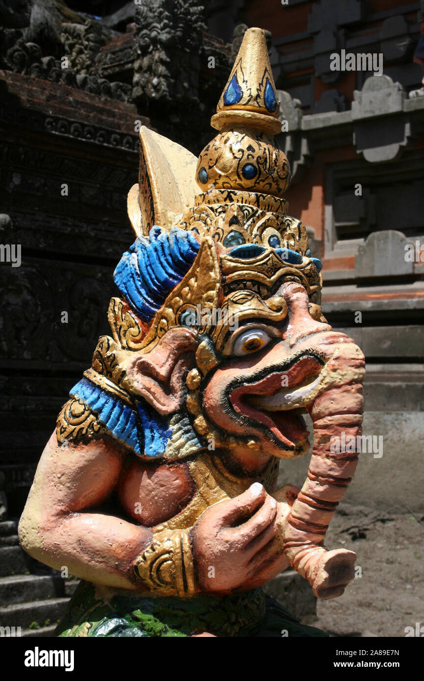 Mythological Elephant God Ganesh in Warrior Pose at Ulun Danu Batur Temple, Bali Stock Photo