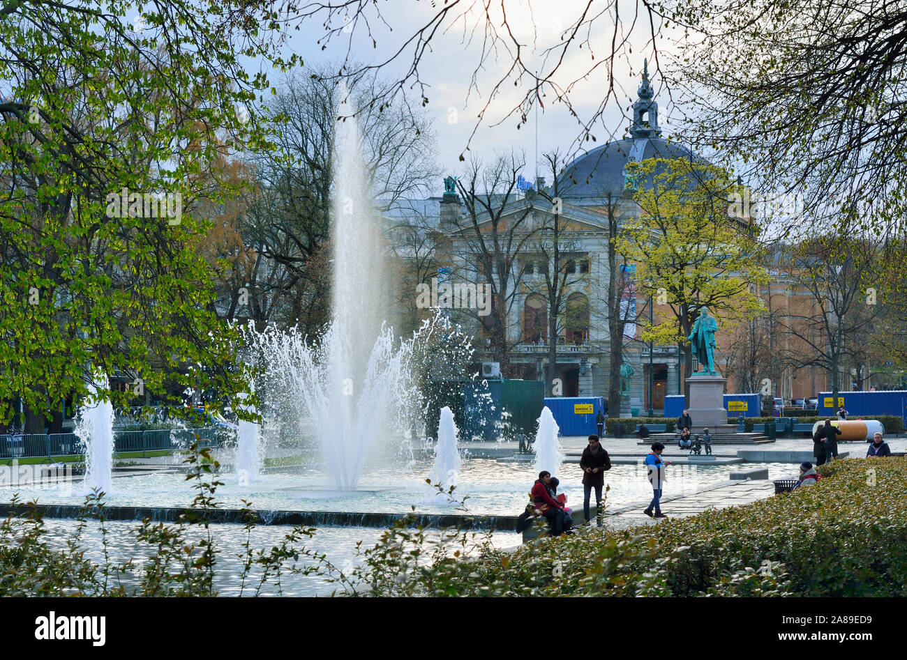 The National Theater in the middle of a green park. Oslo, Norway Stock Photo