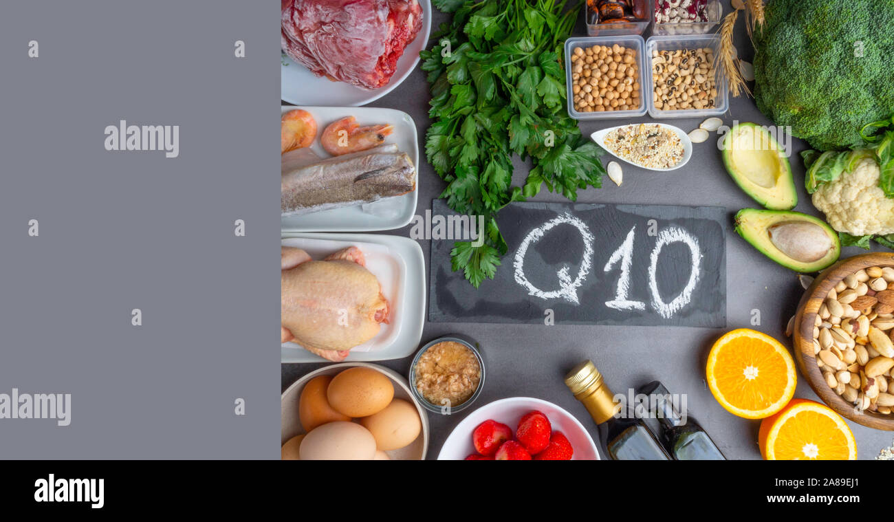 Composition with food contains coenzyme Q10, antioxidant, produce