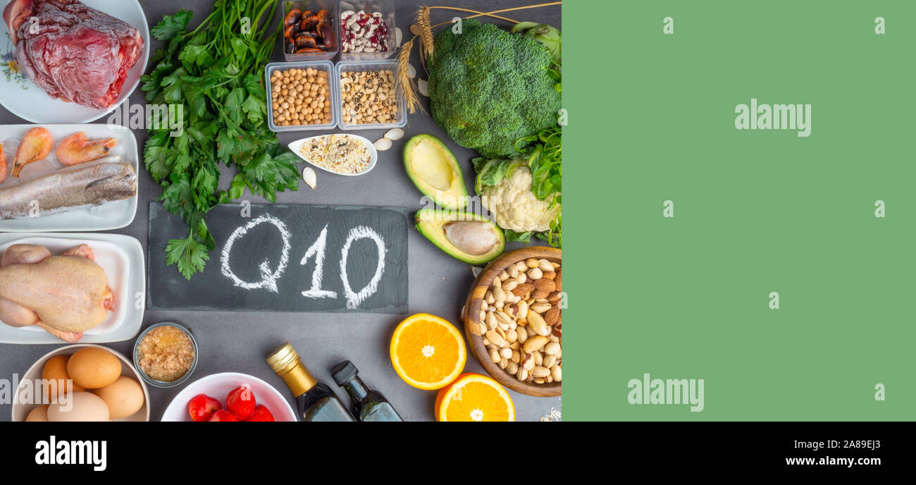 Composition with food contains coenzyme Q10, antioxidant, produce
