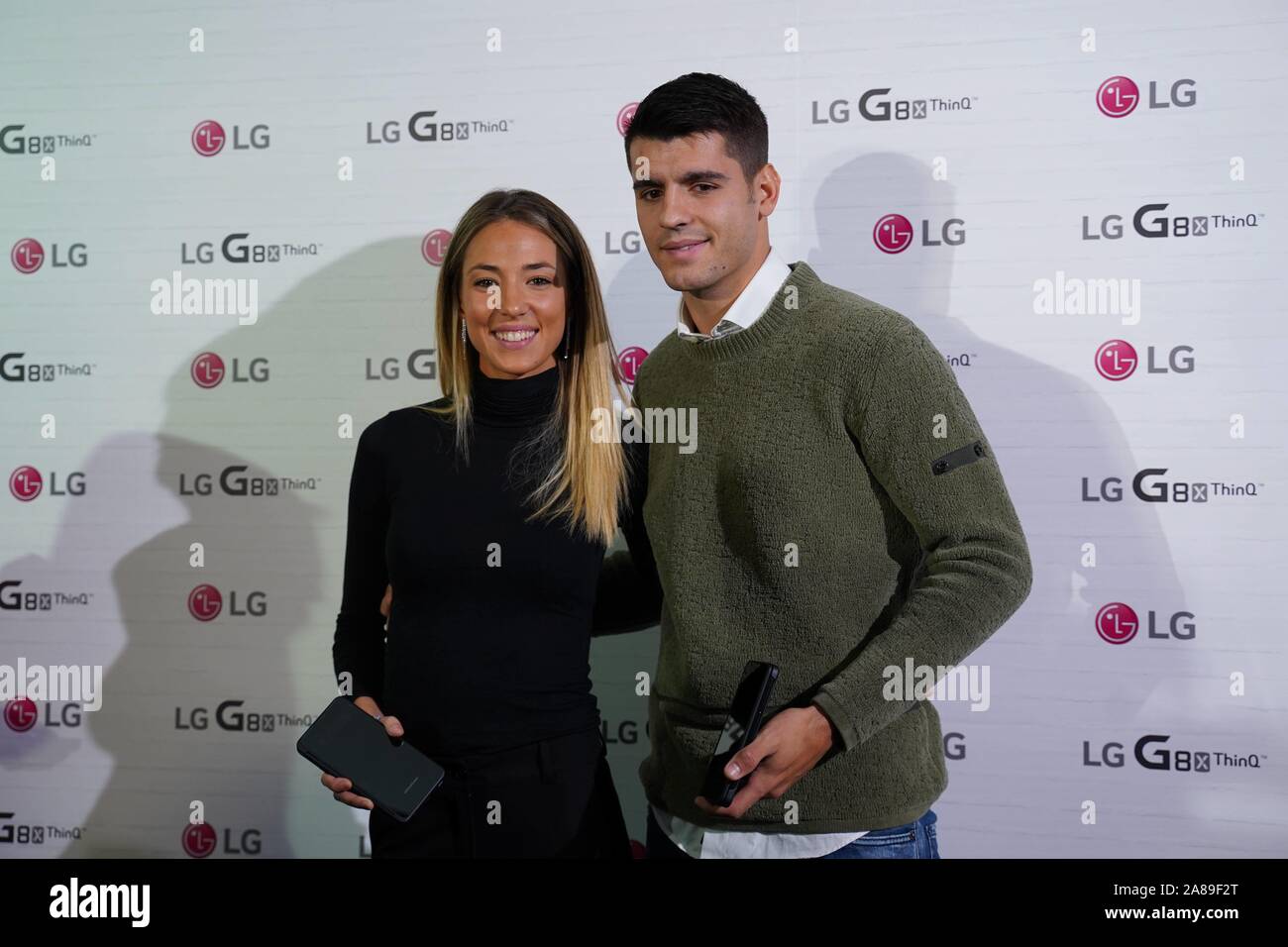 Alvaro Morata and Alice Campello during brand event LG in Madrid on  Thursday, 07 November 2019 Cordon Press Stock Photo - Alamy