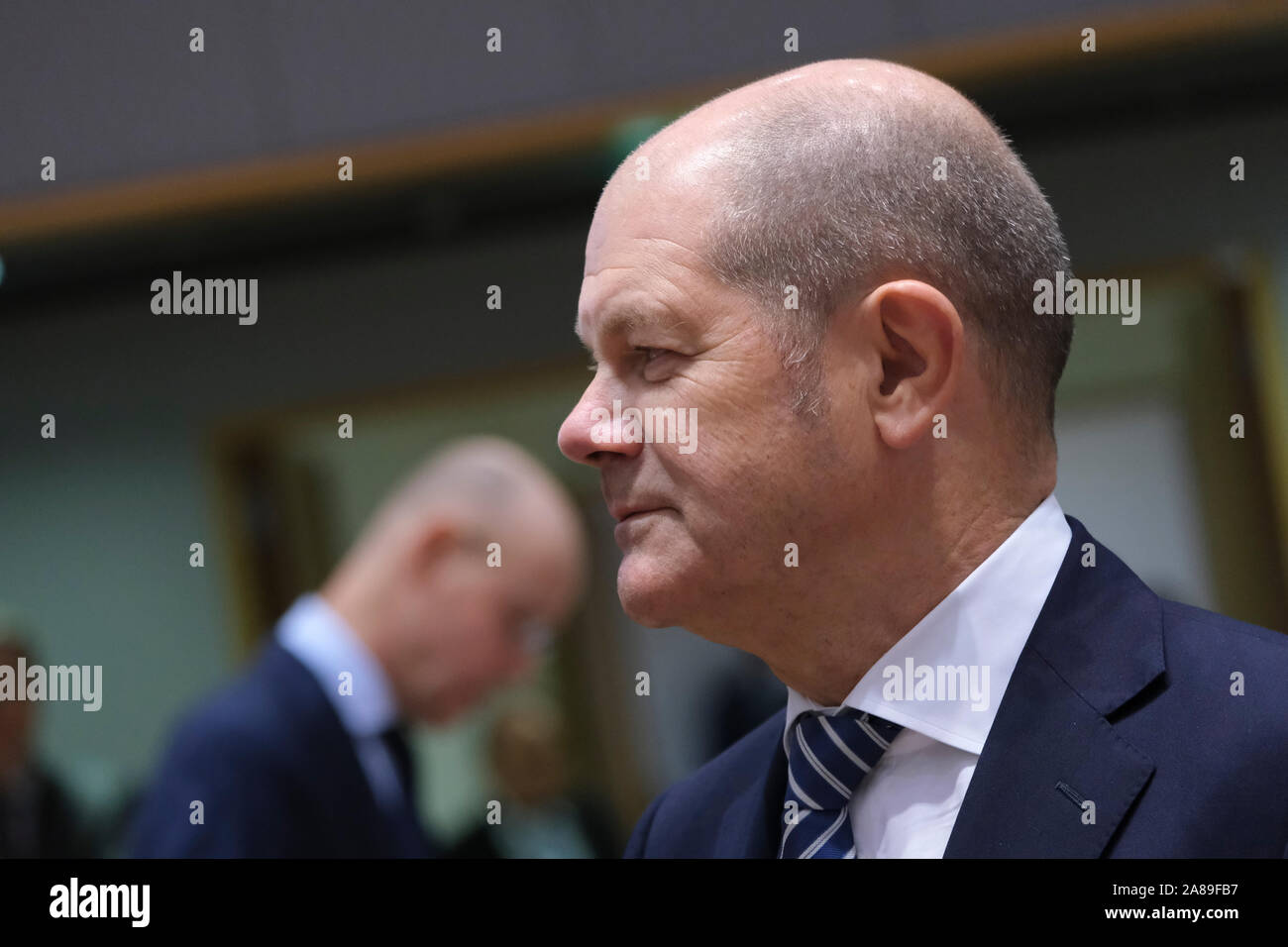 Brussels, Belgium. 7th Nov, 2019. Finance Minister of Germany Olaf Scholz attends a Eurogroup Finance Ministers' meeting. Credit: ALEXANDROS MICHAILIDIS/Alamy Live News Stock Photo