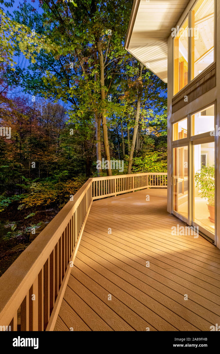 composite deck pictures and ideas on Large Composite Deck On A Luxury Home In The Woods Photographed At Night Concepts Could Include Architecture Design Outdoor Living Luxury Living Stock Photo Alamy