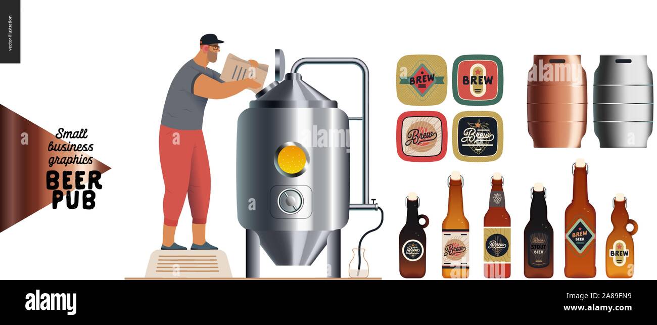 Brewery, craft beer pub small business graphics brewing process and