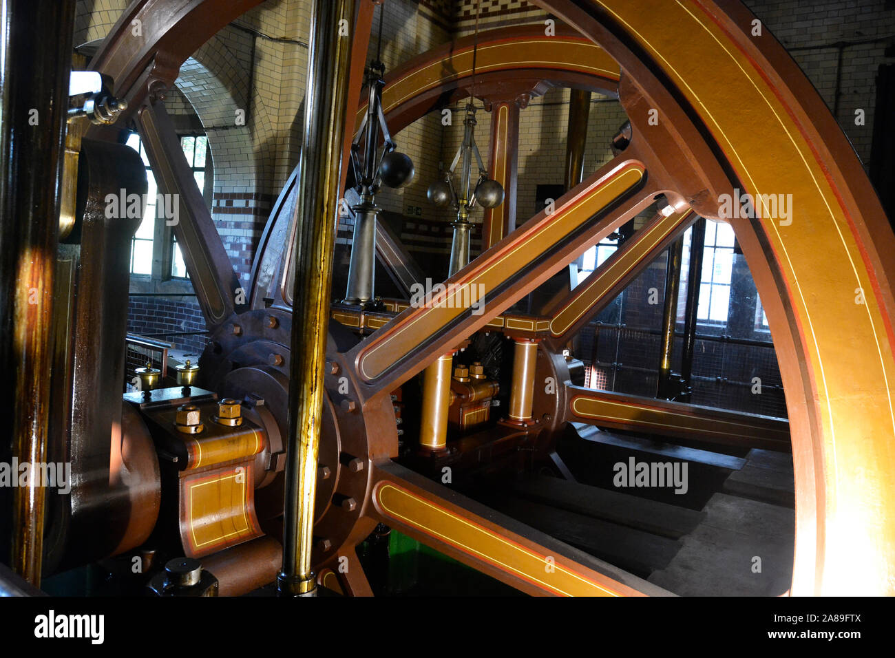 Beam engines in operation at Abbey Pumping Station in Leicester, Leicestershire, UK Stock Photo