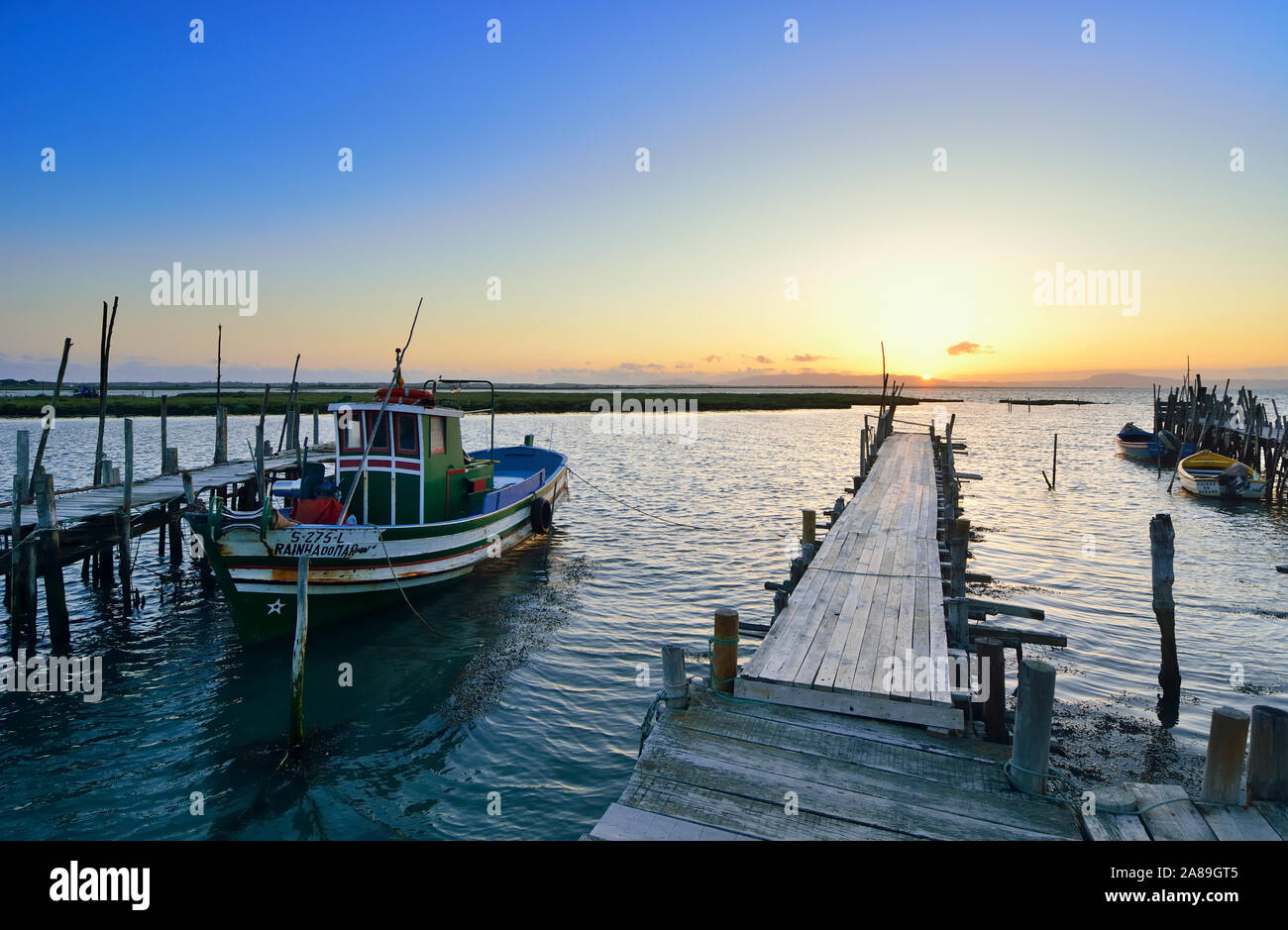 The fishing palafitte harbour of Carrasqueira. Alentejo, Portugal Stock Photo