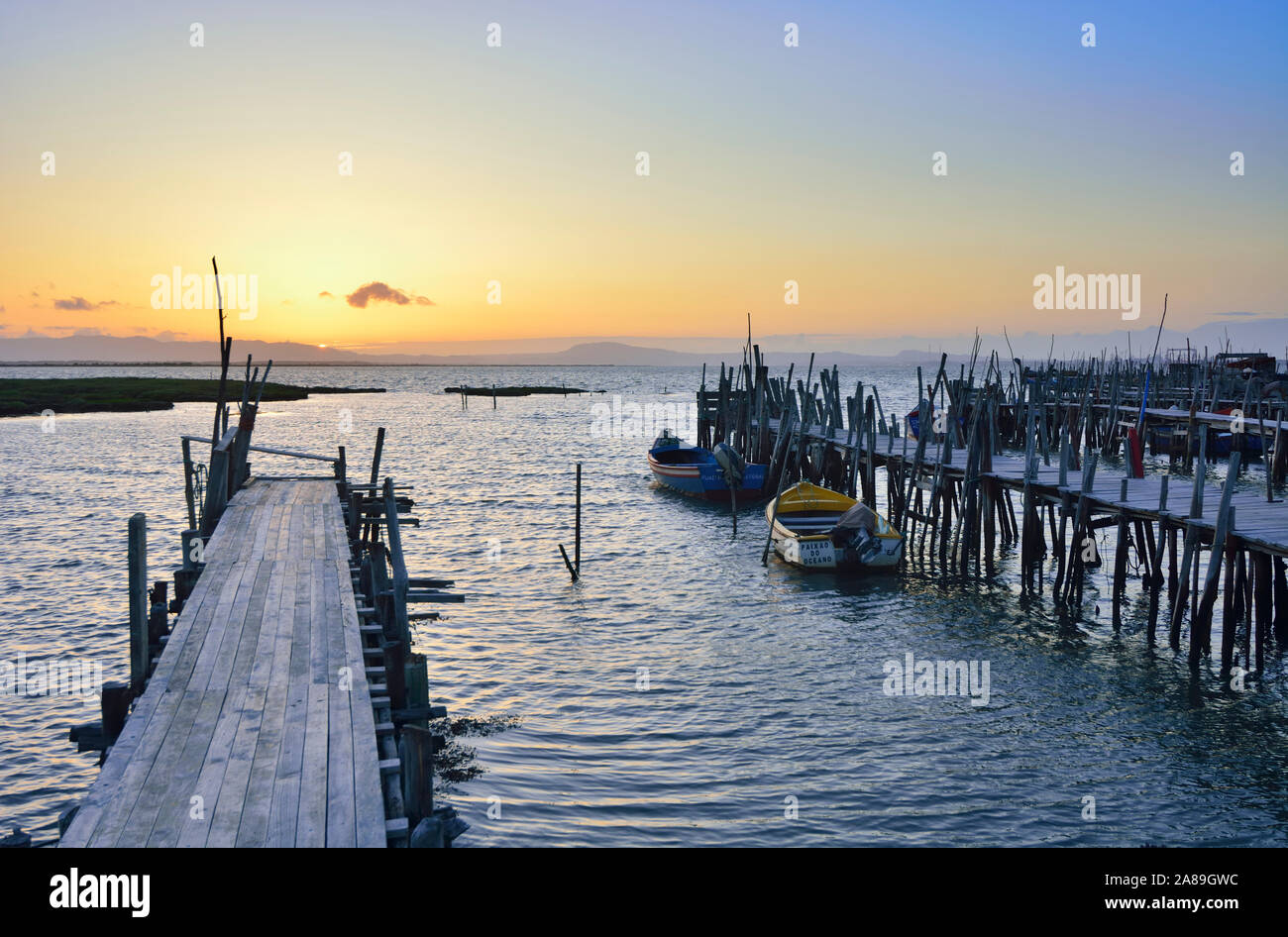 The fishing palafitte harbour of Carrasqueira. Alentejo, Portugal Stock Photo