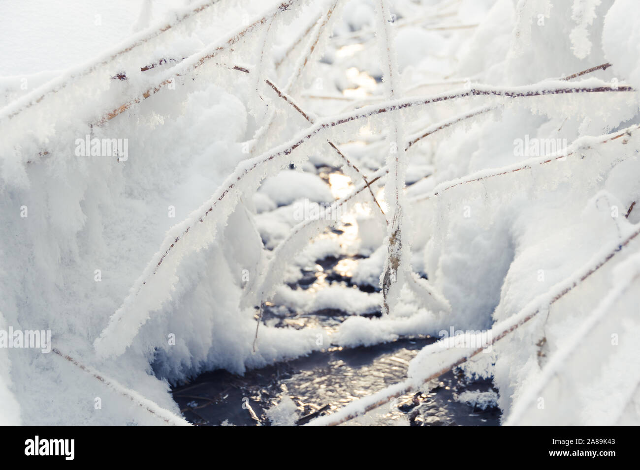 Winter Creek under snow cover Stock Photo
