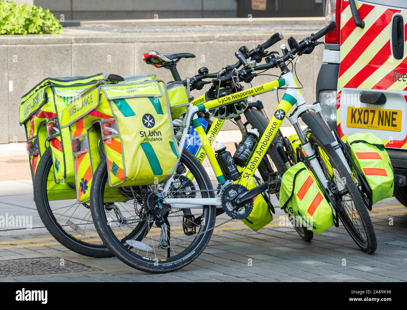 St John Ambulance Cycle Response Unit, providing First Aid, A Volunteer and Charitable organization founded 1877 Stock Photo