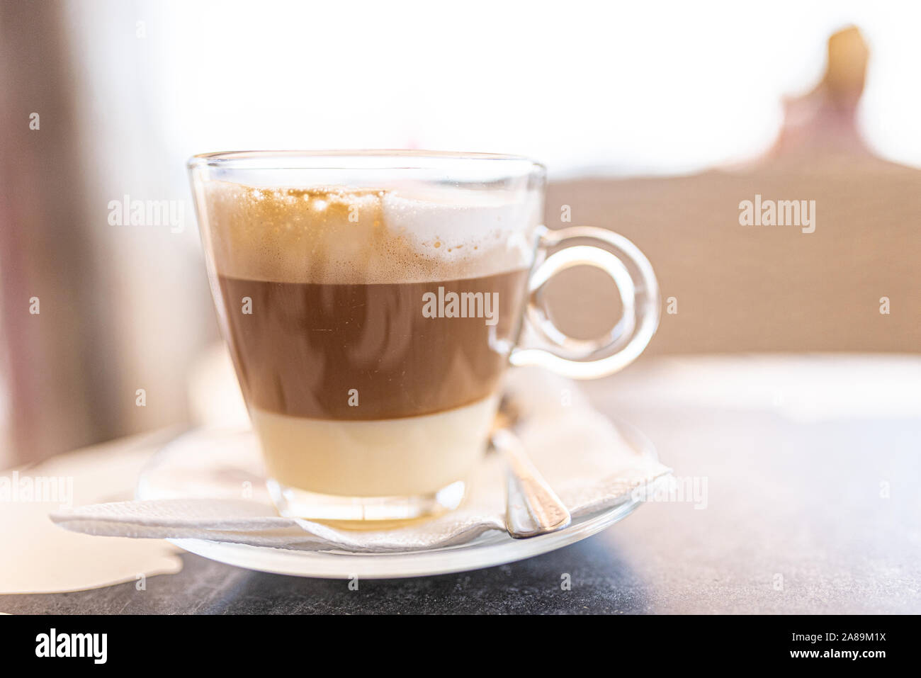 Cafe cortado leche y leche, a specialty coffee common in Spain with sweetened  condensed milk Stock Photo - Alamy