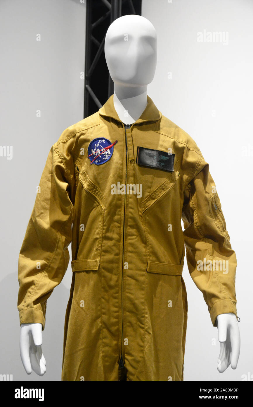 Space Flight Suit at the National Space Centre, Leicester, Leicestershire, UK Stock Photo