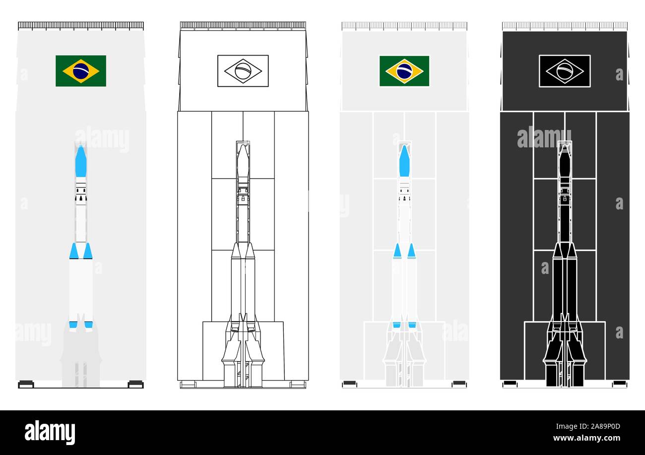 Brazilian rocket project. Alcantara Base. Front side. Stock Vector