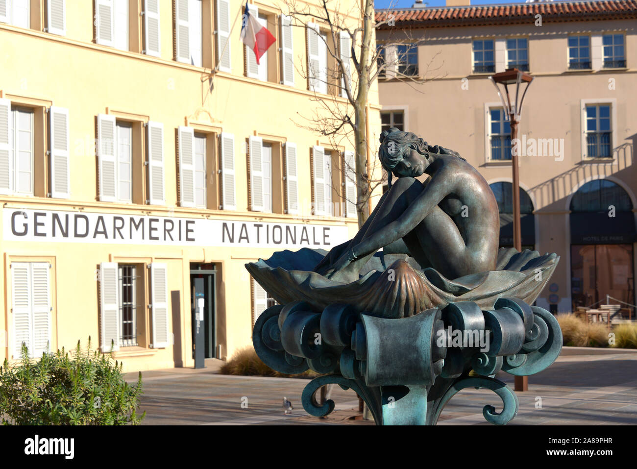 Statue of the french star Brigitte Bardot to St Tropez in front of the gendarmerie station Stock Photo