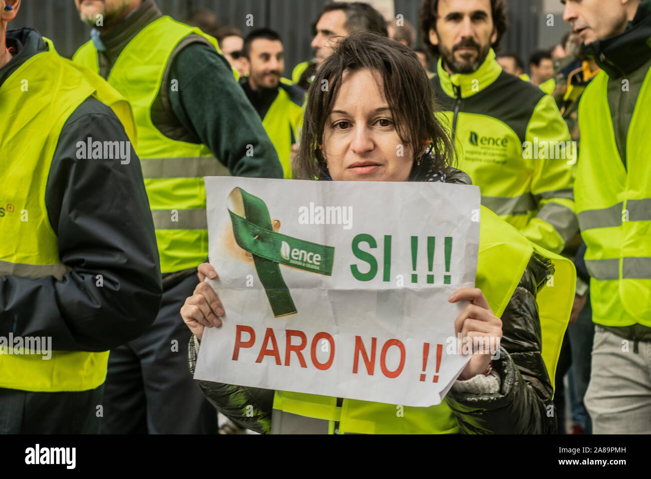 In the week of the electoral campaign before the elections next Sunday, the staff of all the companies of the Ence Energía y Celulosa group move to Ma Stock Photo