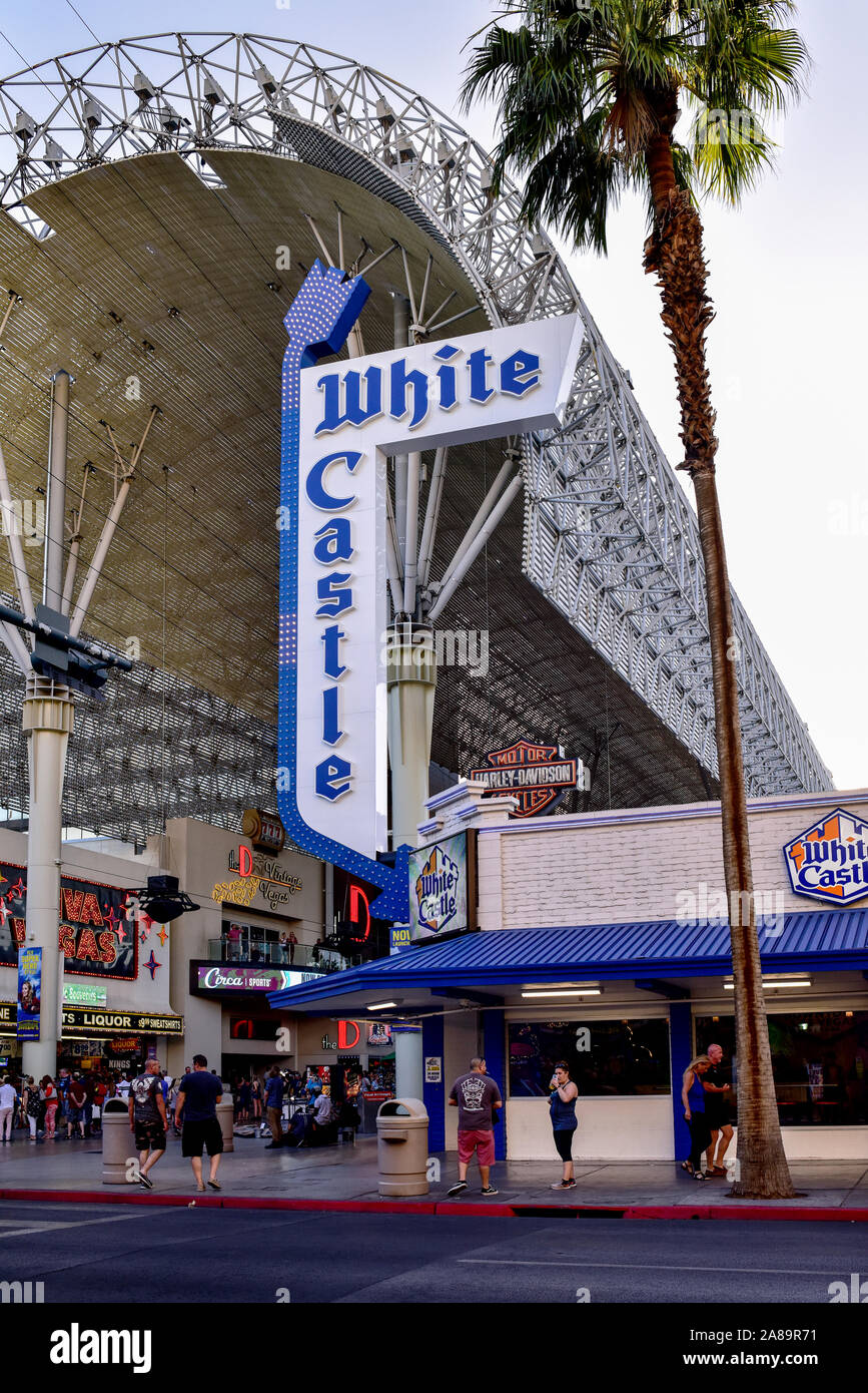 White Castle Fast Food Restaurant on Fremont Street, Las Vegas, Nevada Stock Photo