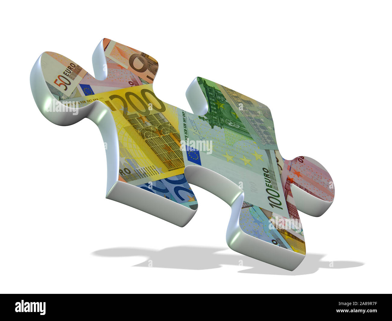 Puzzle piece with banknotes against white background Stock Photo - Alamy