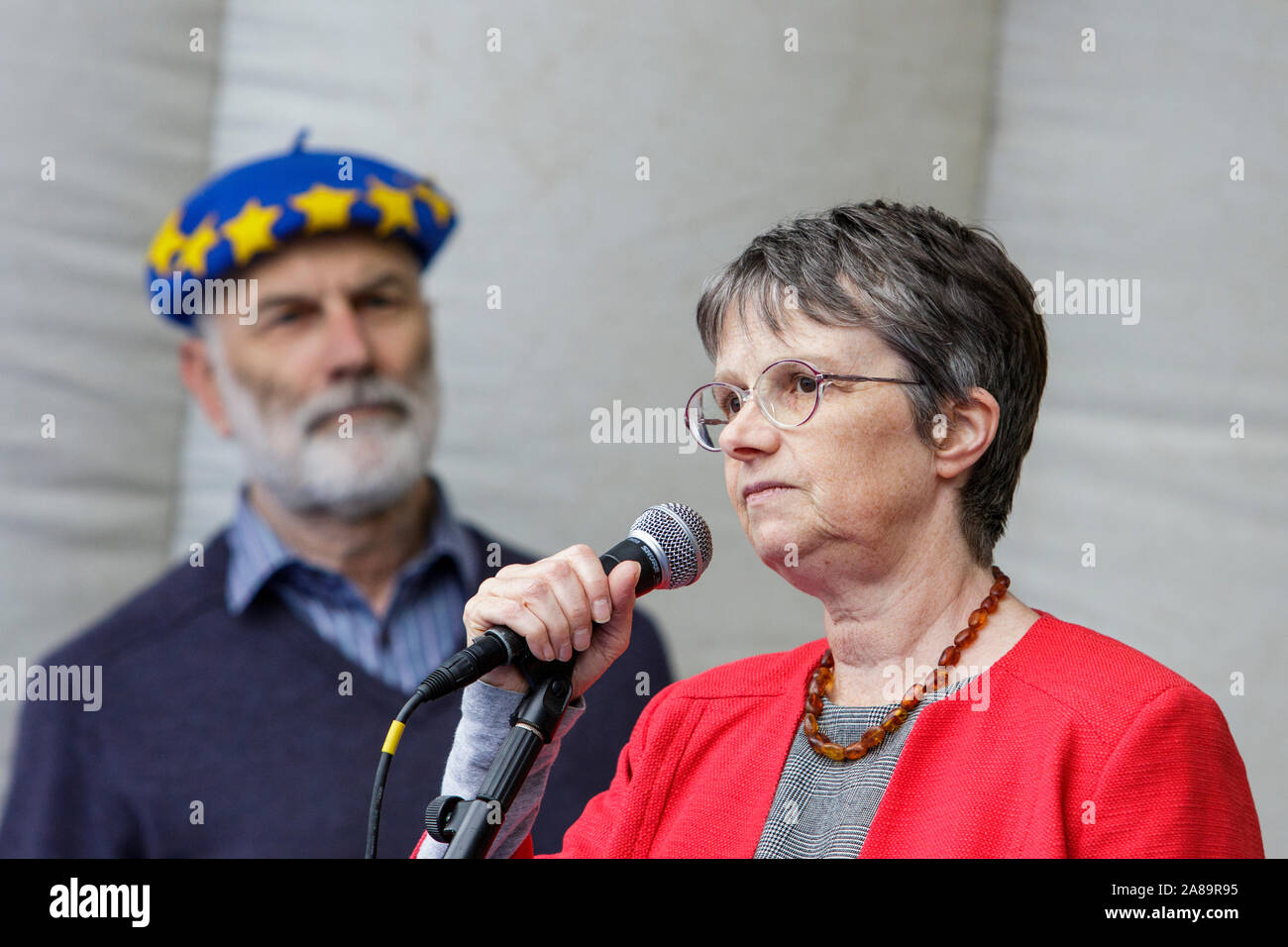 Bristol UK 14-10-17 Molly Scott Cato Green Party MEP for the South West and Gibraltar is pictured talking at a Pro EU anti Brexit protest in Bristol Stock Photo