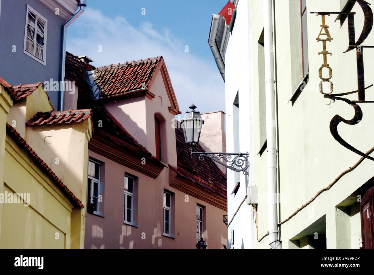 Colourful houses in street, Vilnius, Lithuania Stock Photo