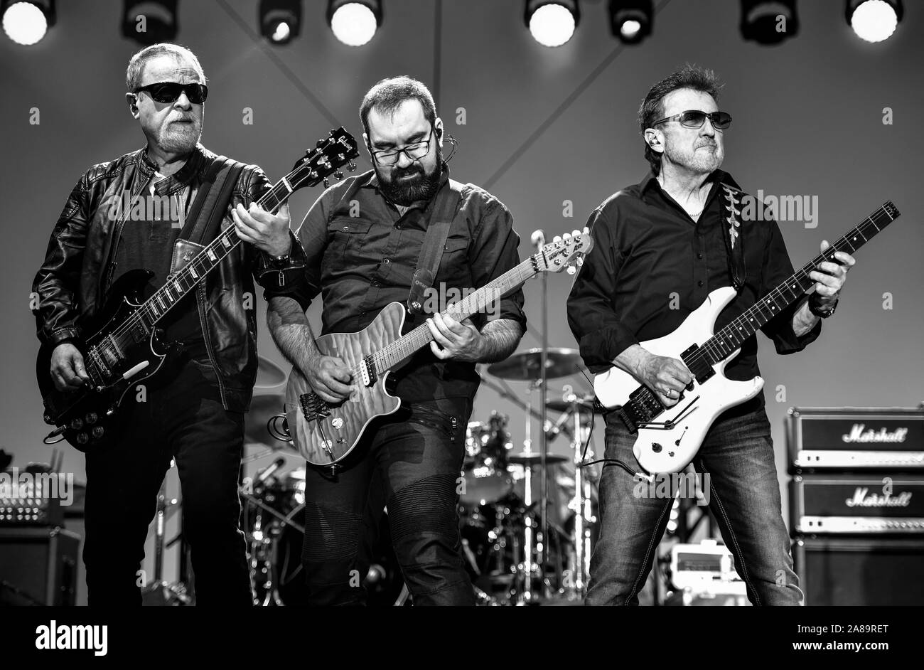 July 4, 2019, Moapa Nevada, Blue Oyster Cult on stage at the Moapa Event Center In Moapa, Nevada. Stock Photo