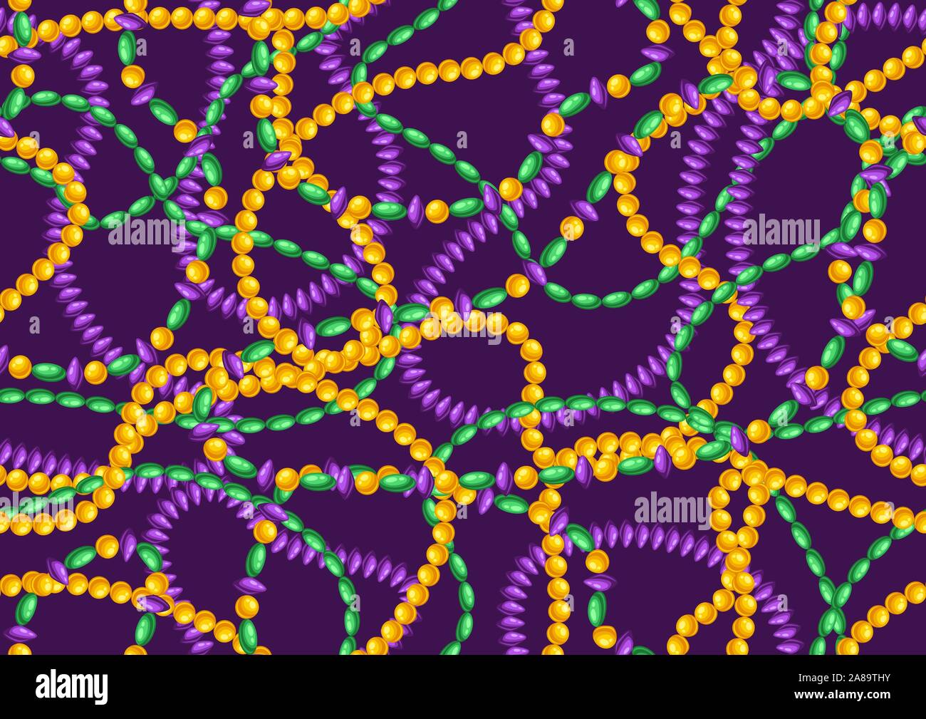 Seamless pattern with beads in Mardi Gras colors. Stock Vector