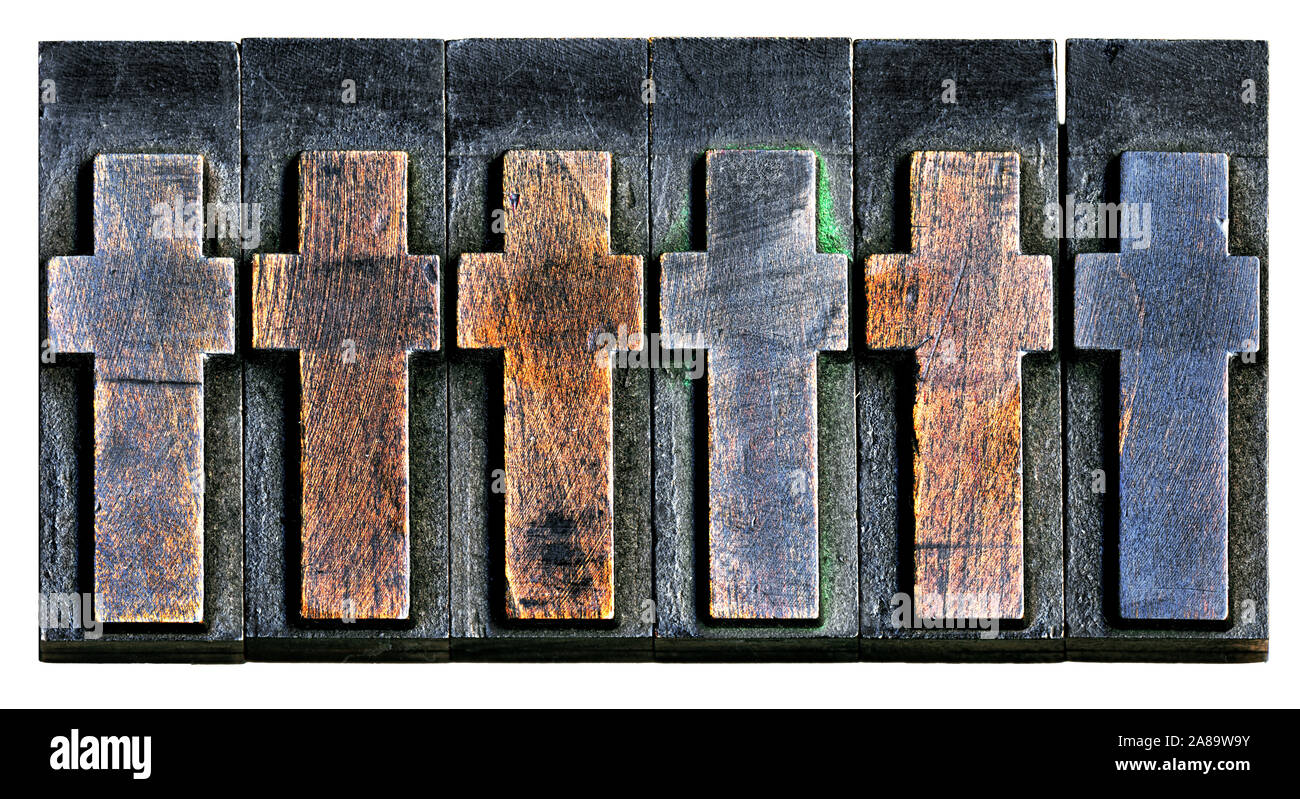 Old wooden letters for a letterpress printing press Stock Photo