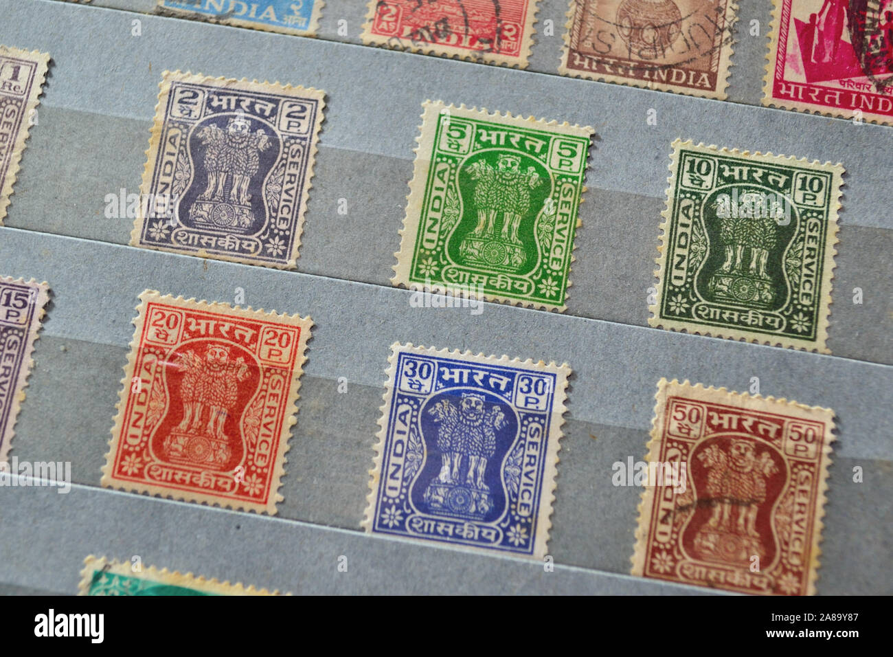 Vintage Indian postage stamps Stock Photo