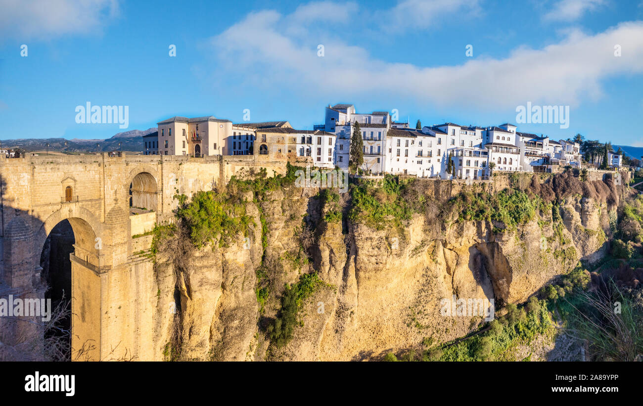 Ronda, Spain old town summer cityscape on the Tajo Gorge Stock Photo ...
