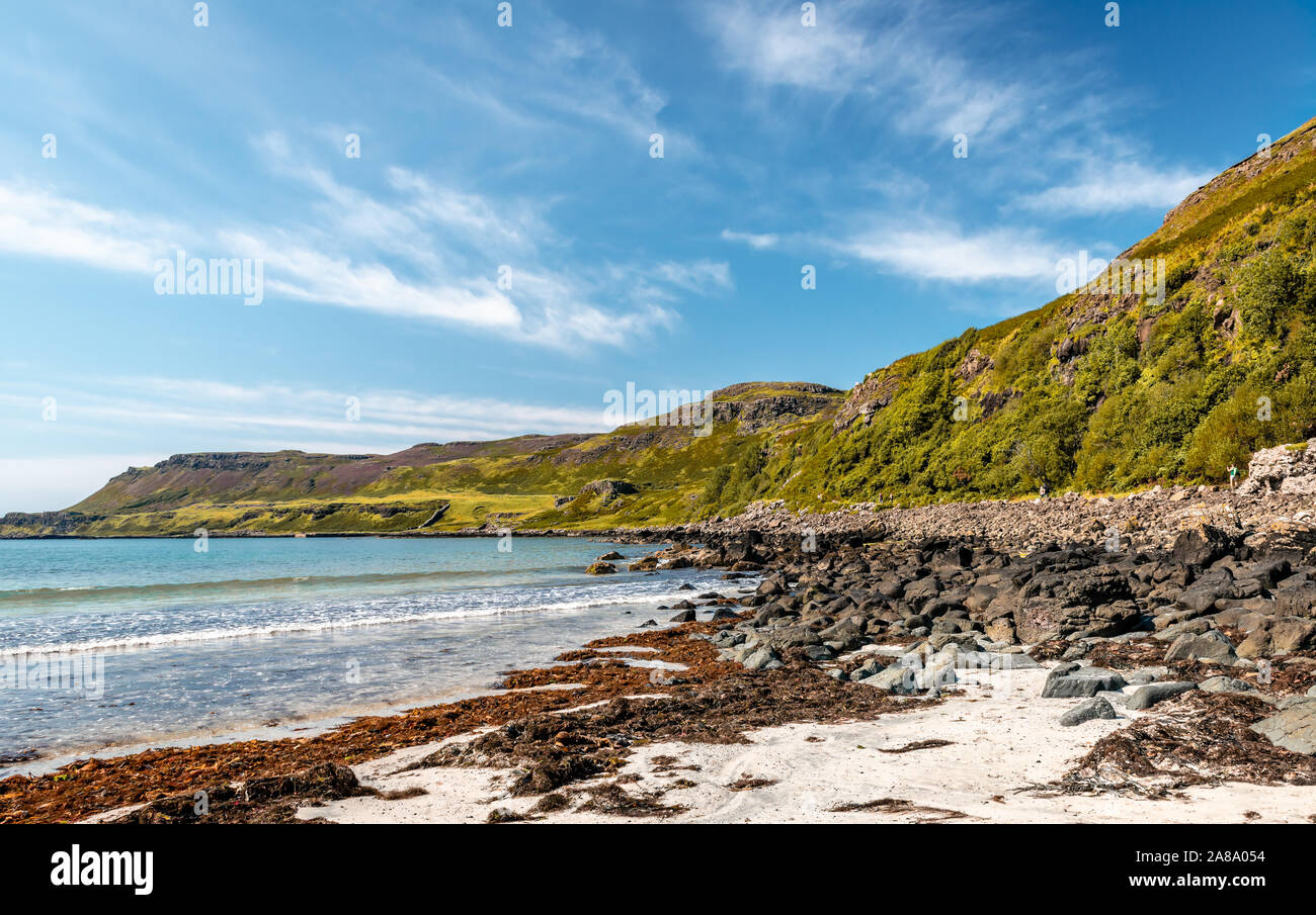 View of the beach and the bay of Calgary, in the summertime. Isle of Mull, Scotland, United Kingdom. Stock Photo