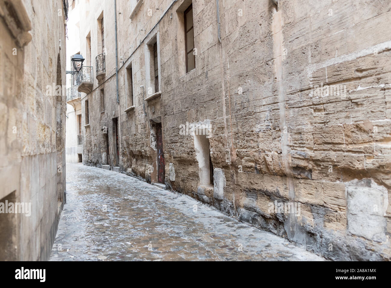 street image of Palma in the wet with people Stock Photo