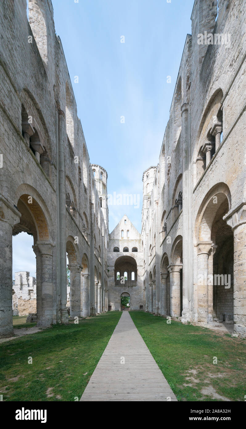 Jumieges, Normandy / France - 13 August 2019: view of the ruins if the historic Jumieges Abbey in Normandy Stock Photo