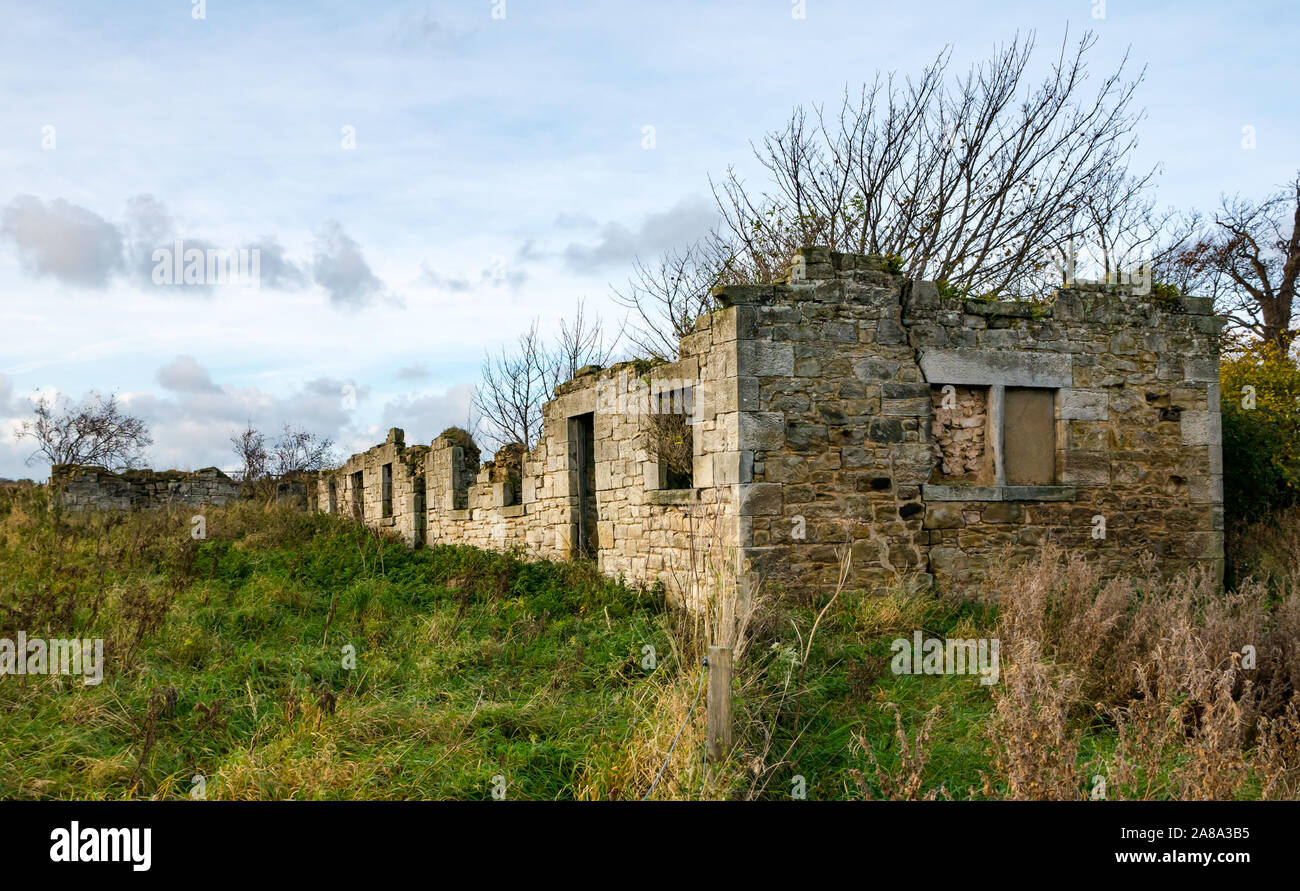 Row of ruined stone cottages, Gullane, East Lothian, Scotland, UK Stock Photo