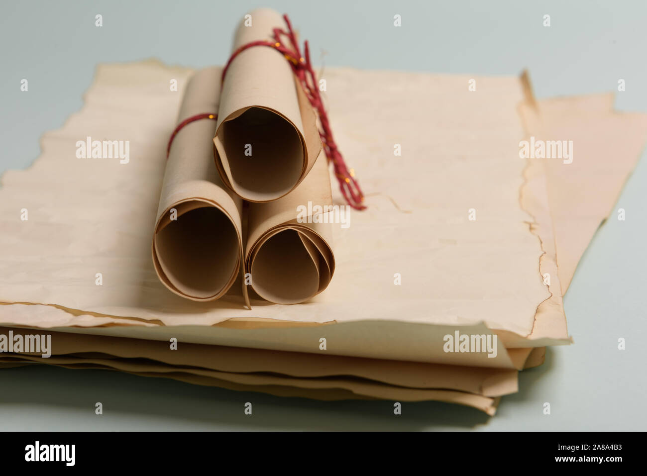 old tied up letters, view from above. Stock Photo