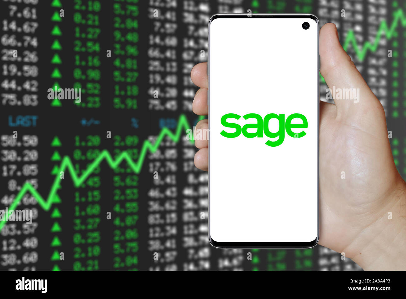 Logo of public company Sage Group displayed on a smartphone. Positive stock  market background. Credit: PIXDUCE Stock Photo - Alamy