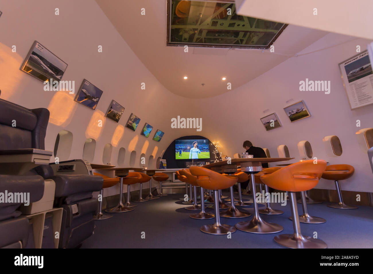 Jumbo Stay breakfast area located in the front of the former boeing 747, Stockholm airport Sweden 2019 Stock Photo