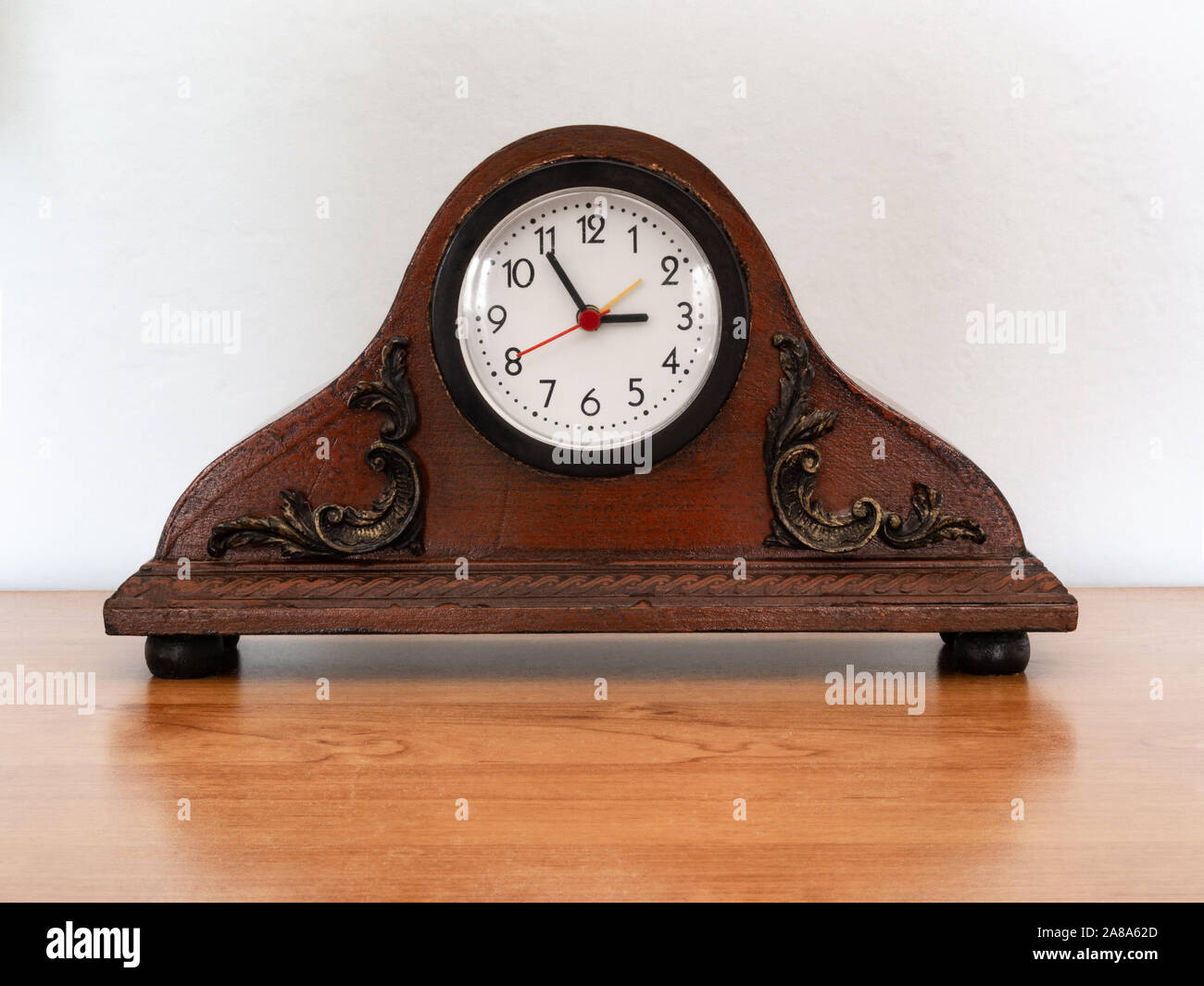 Old Fashioned Decorative Desk Clock Old Clock Against A White