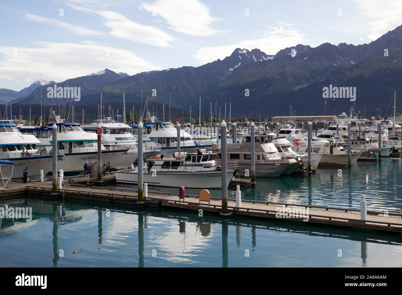 Seward is a city in Alaska, United States. Located on Resurrection Bay, on the Kenai Peninsula. Stock Photo