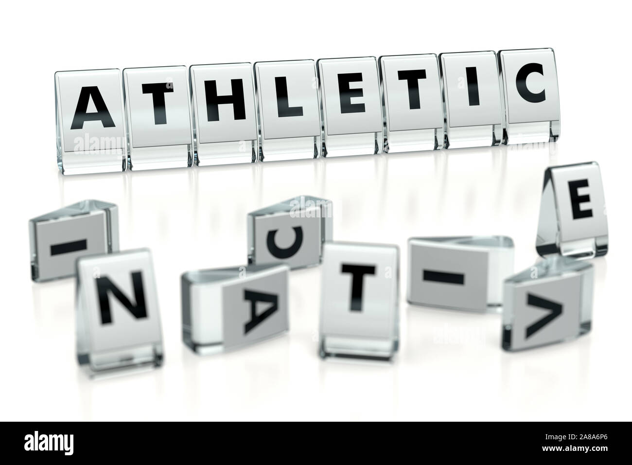 ATHLETIC word written on glossy blocks and fallen over blurry blocks