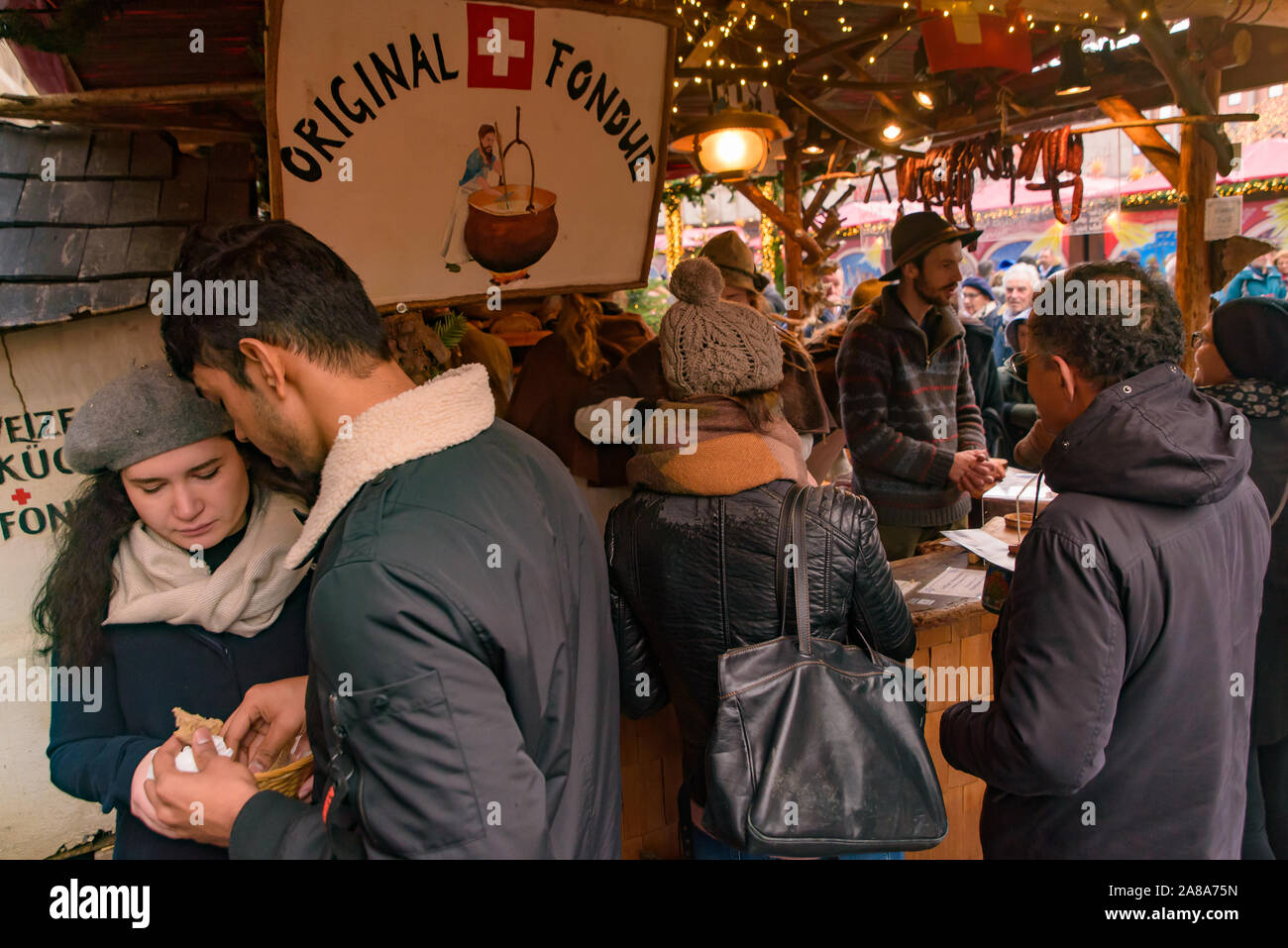 The food stalls in 2018 Cologne Christmas market in Germany Stock Photo