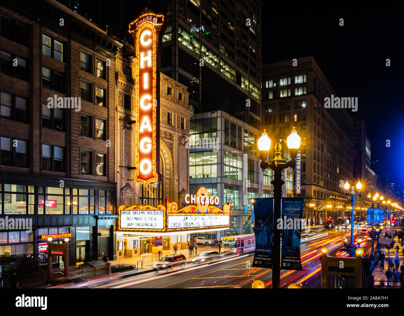 The Chicago Theater at night - world famous landmark Stock Photo