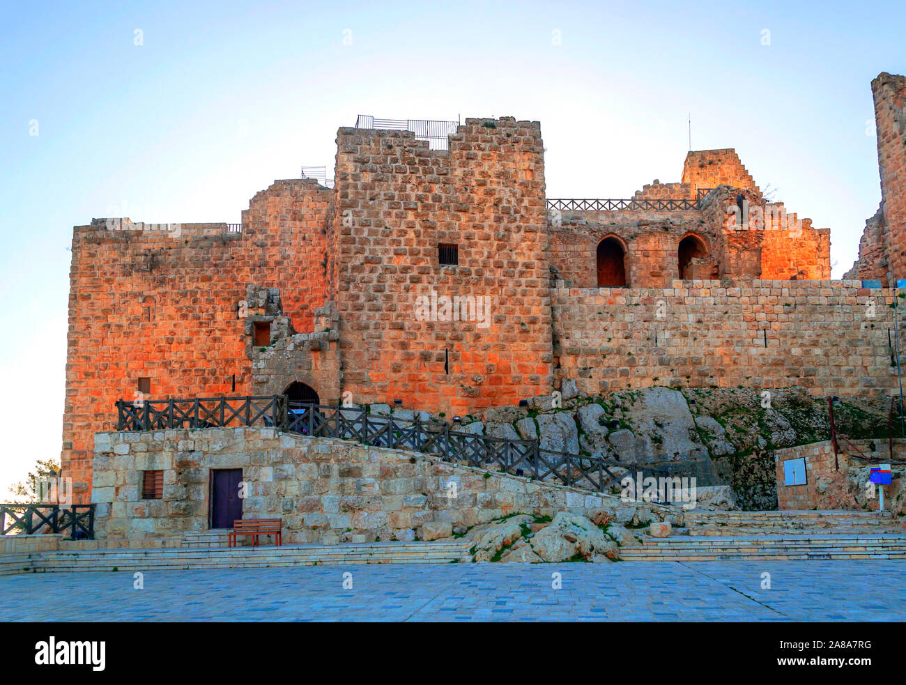 Ruins of Ajlun castle in Jordan on a sunny day. Stock Photo
