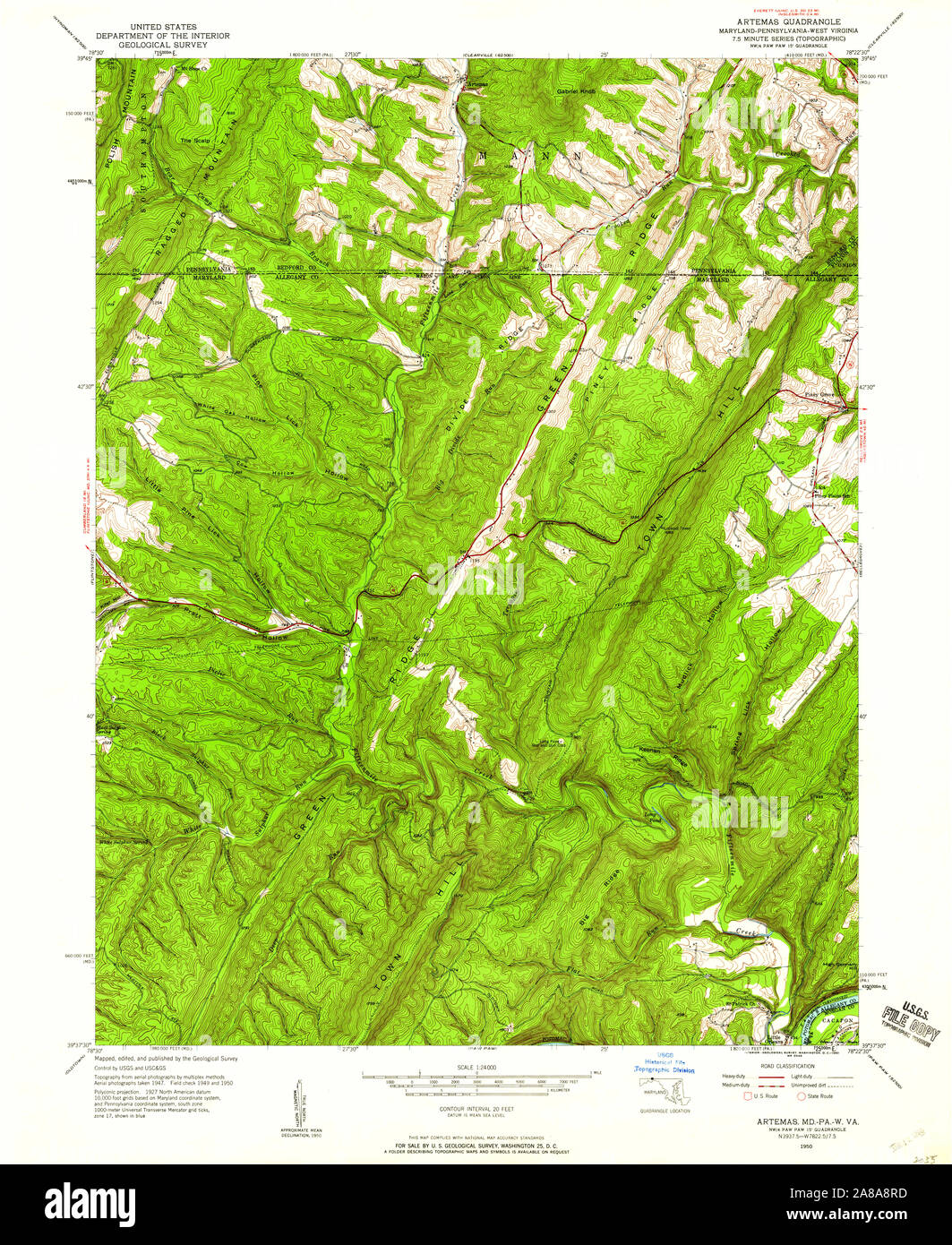 USGS TOPO Map Maryland MD Artemas 256005 1950 24000 Stock Photo Alamy