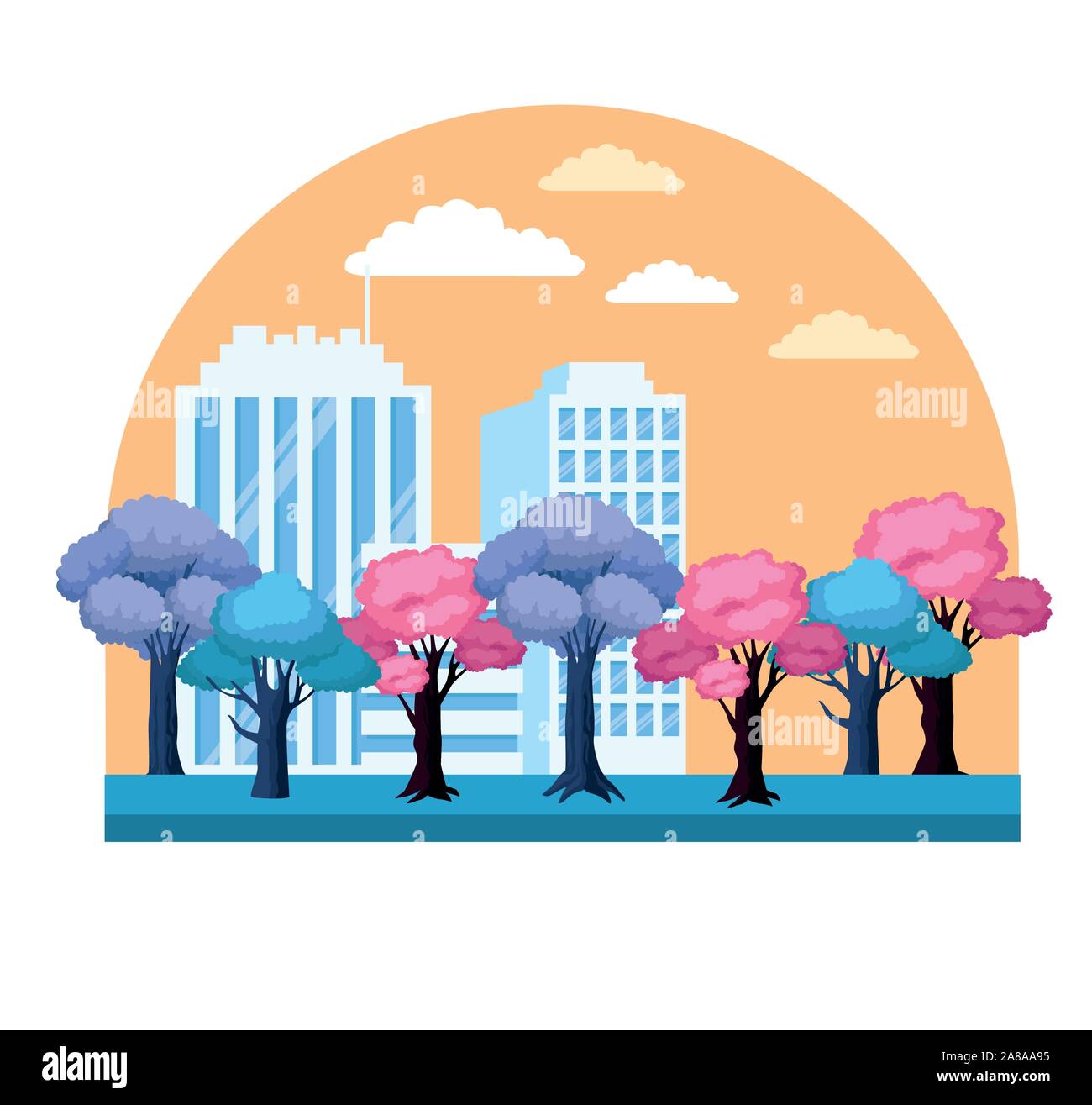 colorful trees and city buildings landscape Stock Vector Image & Art ...