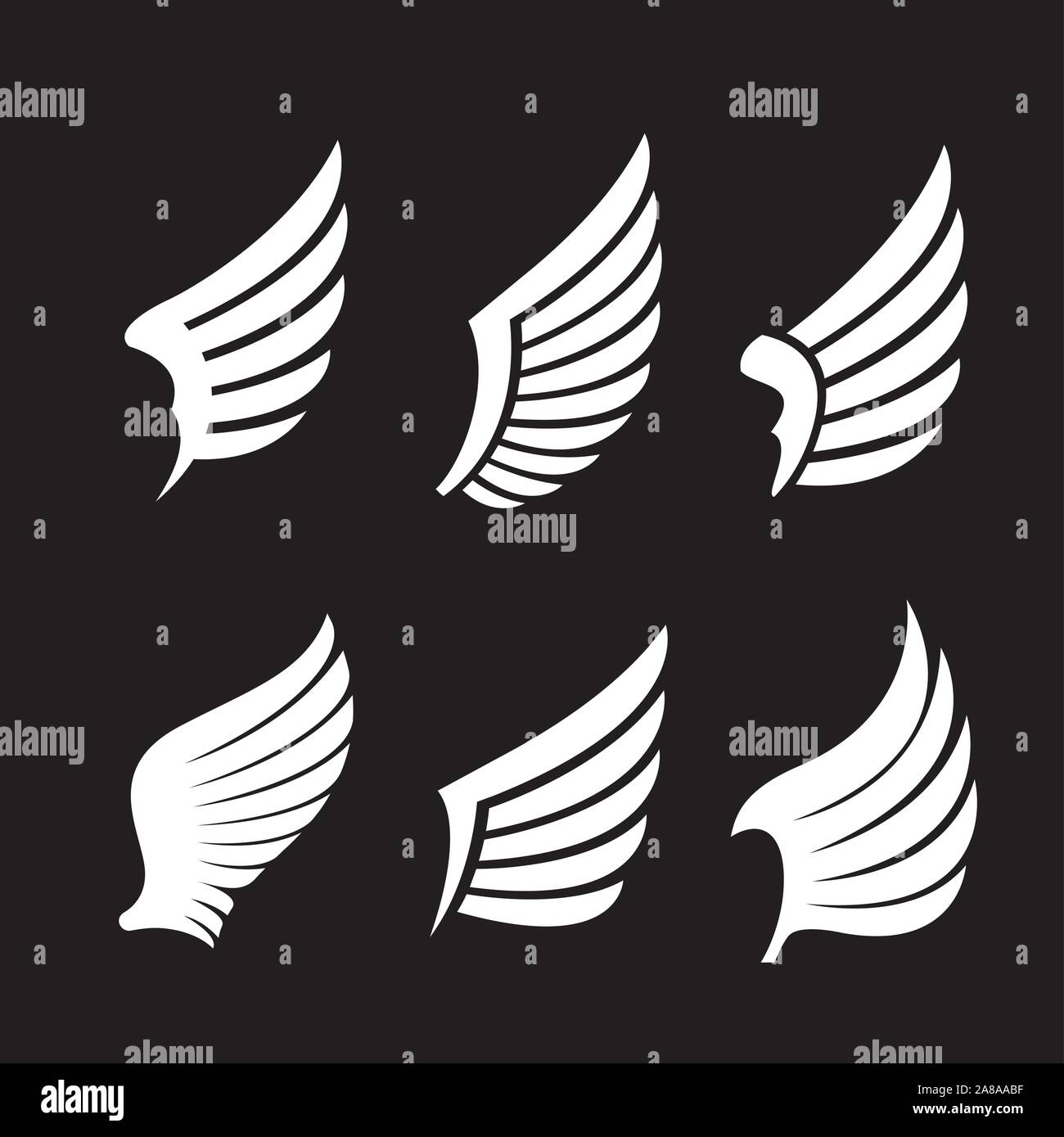 Collection of white Wings. Vector Illustration and outline Icons. Symbol of freedom. Stock Vector