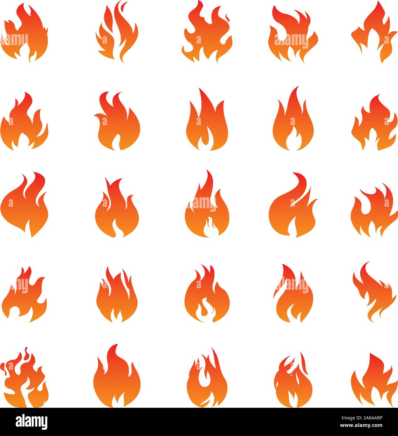 Big Collection of Fire and Flame icons on white background. Vector Illustration and graphic outline elements. Stock Vector