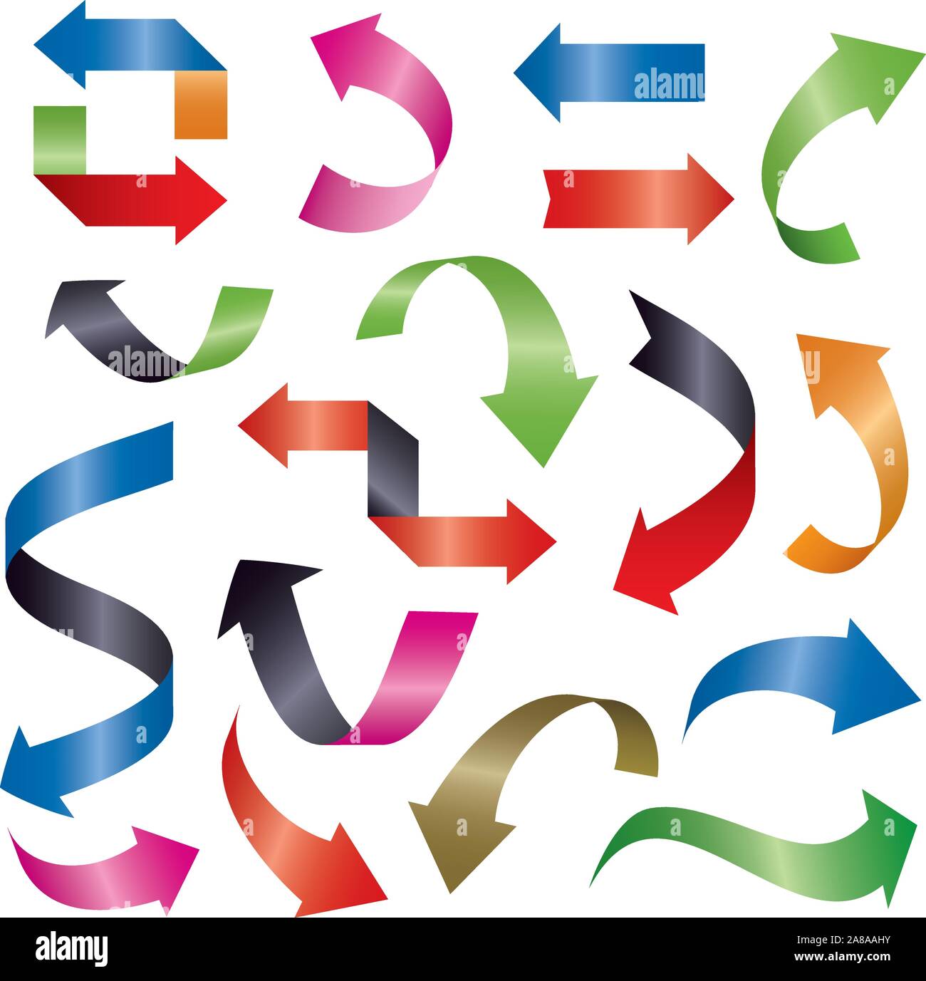 Set of color vector arrows 3d. Graphic element for web and design. Outline illustration. Stock Vector