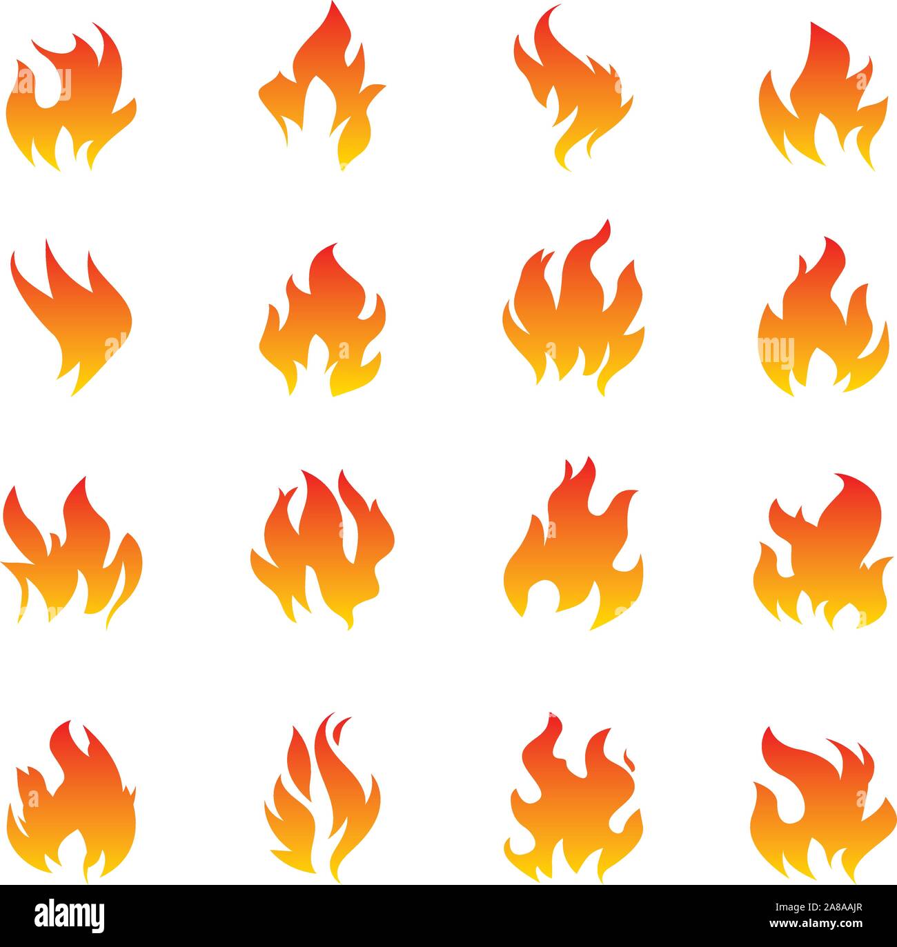Big Collection of Fire and Flame icons on white background. Vector Illustration and graphic outline elements. Stock Vector