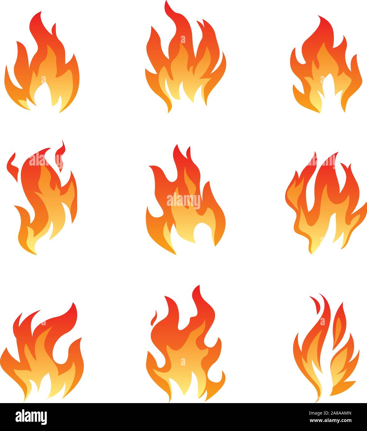 Collection of Fire and Flame icons. Vector Illustration and graphic outline elements. Stock Vector
