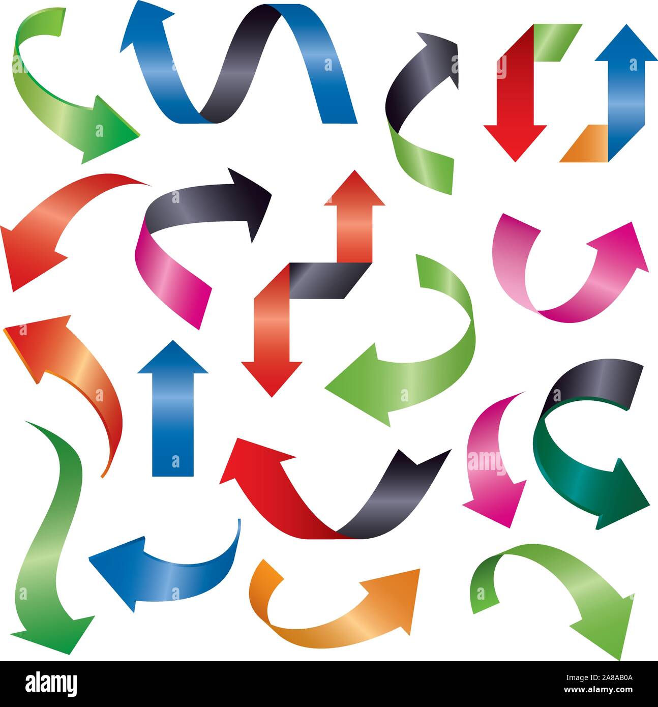 Set of color vector arrows 3d. Graphic element for web and design. Outline illustration. Stock Vector