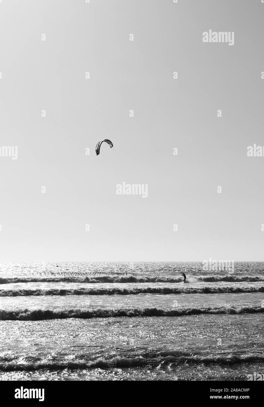 Kite surfing in Sidi Kaouki beach, near Essaouira. Morocco Stock Photo