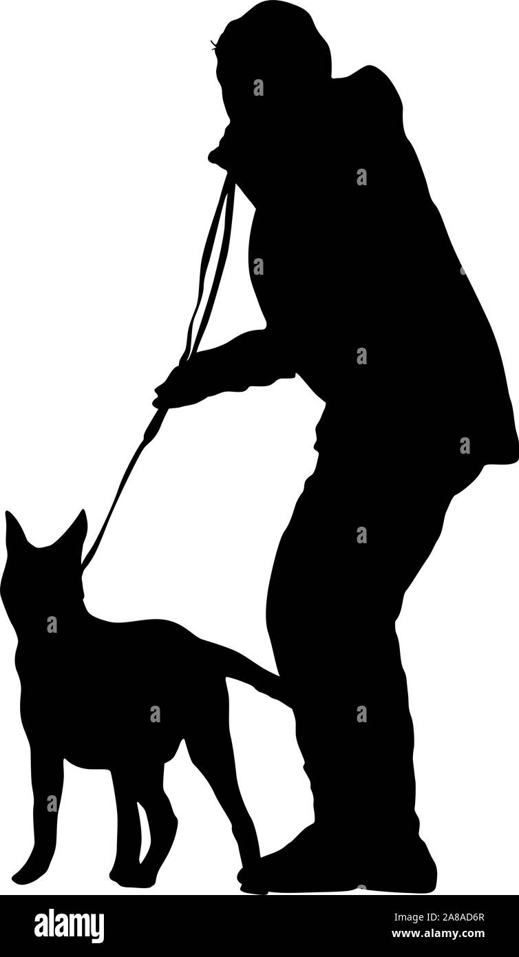 Silhouette of woman and dog on a white background Stock Vector Image ...